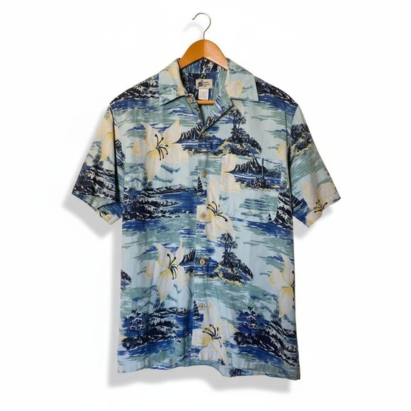 Vintage Cherokee Waikiki Wear Hawaiian Aloha Shirt Men’s Small Blue Floral - Picture 1 of 11
